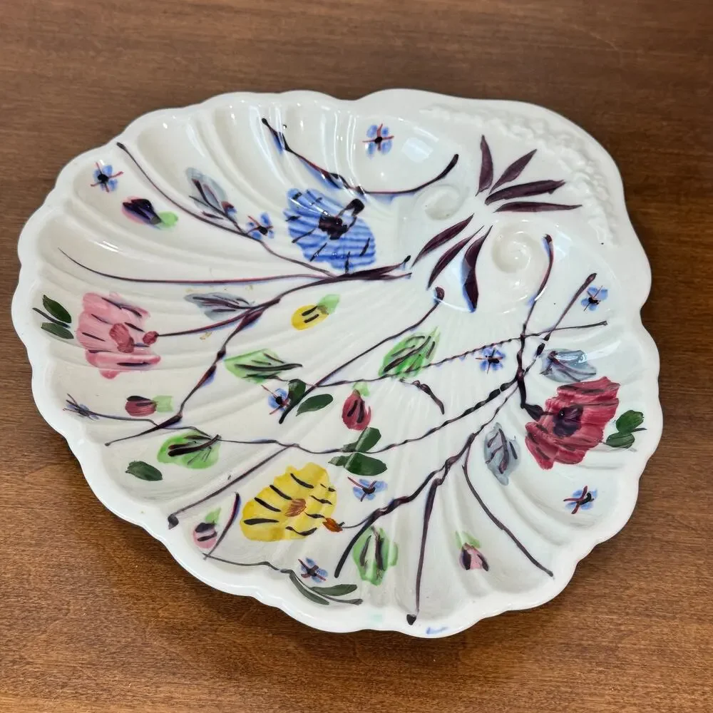 Blue Ridge Pottery Shell Relish Dish Floral Hand Painted Southern Potteries USA